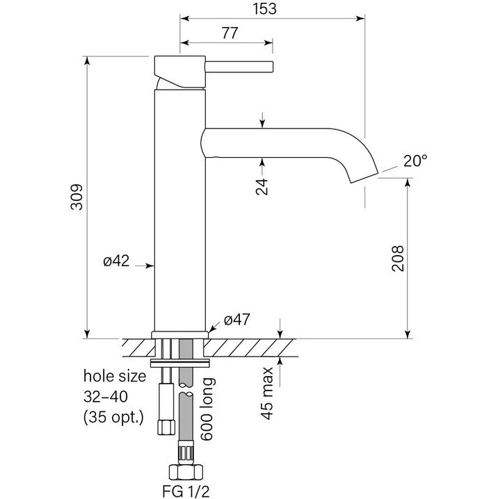 Pegasi M Basin Mixer Tall 208h
